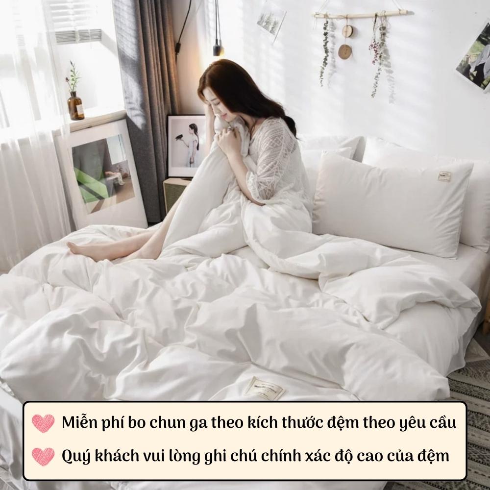Bộ 4 món chăn ga gối đệm cotton tici trơn cao cấp Otama Bedding drap nệm trải giường bo chun kích thước 1m6 1m8 2m