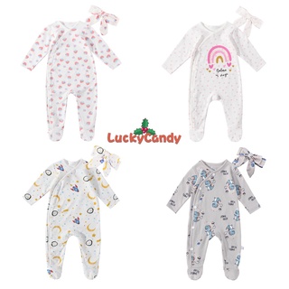 Áo liền quần em bé LUCKYCANDY cotton tay dài họa tiết hoạt hình cho trẻ 0-18 tháng tuổi