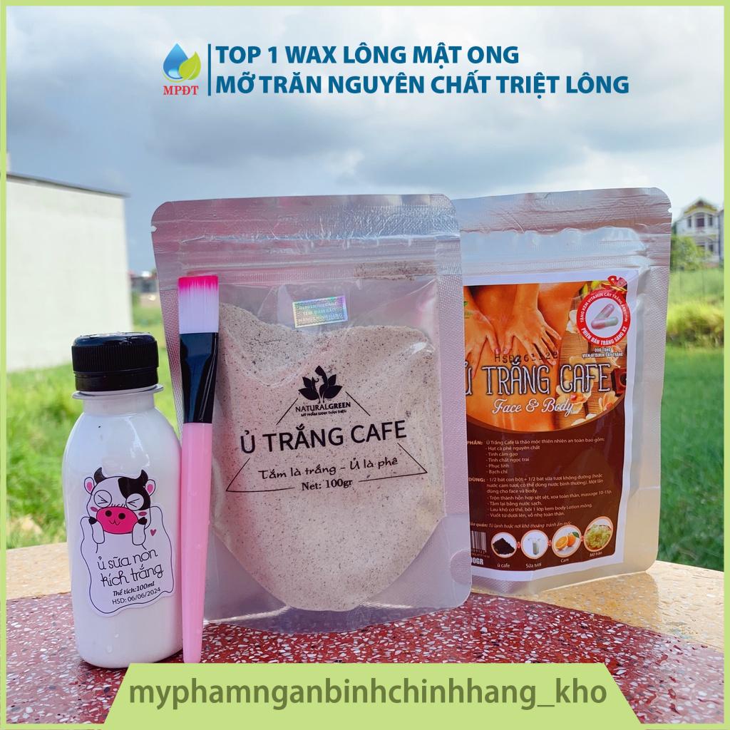 (Tặng 1 cọ đắp mặt) Combo Ủ trắng cafe 100gr + 1 ủ sữa non kích trắng tắm trắng, đắp mặt trắng mịn