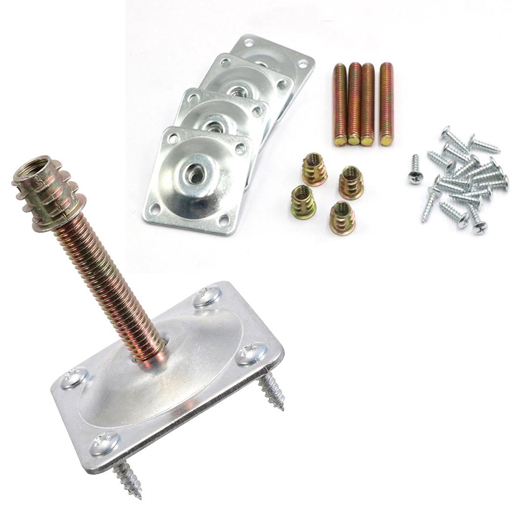 Bộ 4 Chân Ghế Sofa Kèm Ốc Vít Và Bu Lông Hình Chữ T M8 Mạ Bạc Màu Ngà