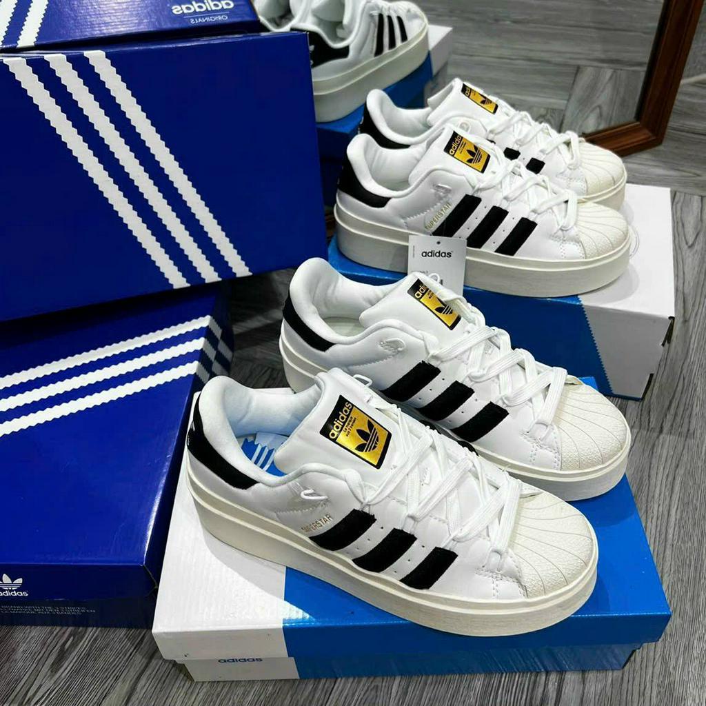 Giày adidas superstar Bonega Cloud White trắng đen mũi vân sò, giày mũi sò độn đế cao mới full box