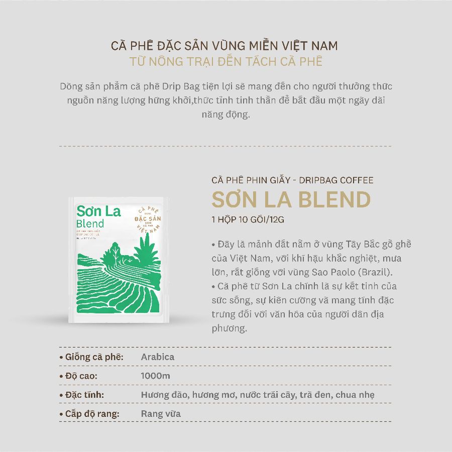 Cà Phê Đặc Sản Phin Giấy tiện lợi Shin Cà Phê - DripBag Sơn La Blend (5 gói) 60g - Mvn Coffee