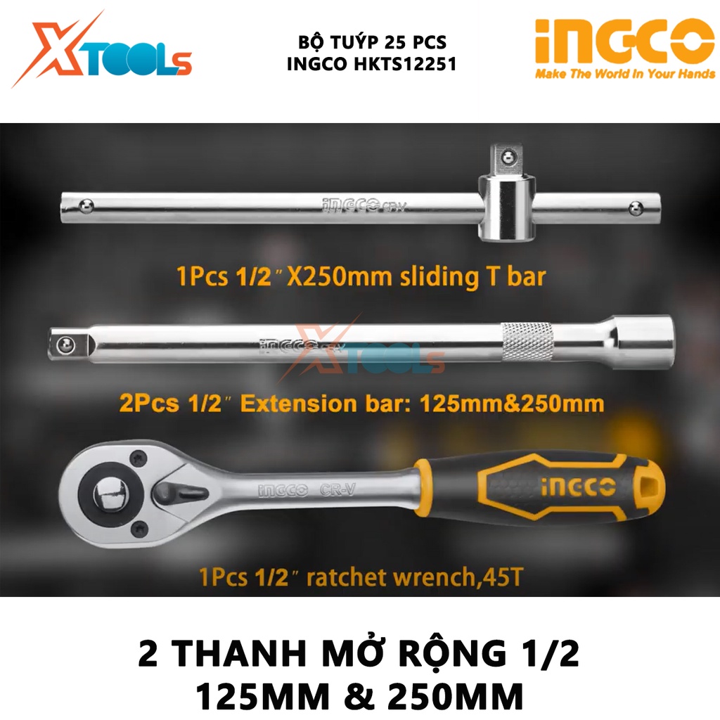 Bộ tuýp 25 chi tiết INGCO HKTS12251 bộ 25 đầu tuýp