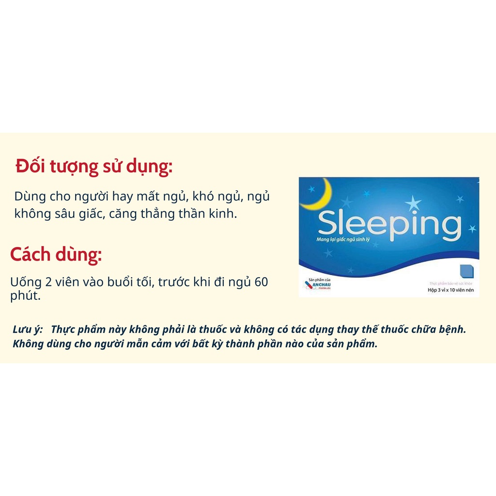 Viên uống sleeping AN CHÂU hỗ trợ giấc ngủ, tạo giấc ngủ ngon sâu giấc hộp 3 vỉ 30 viên - globalPharma