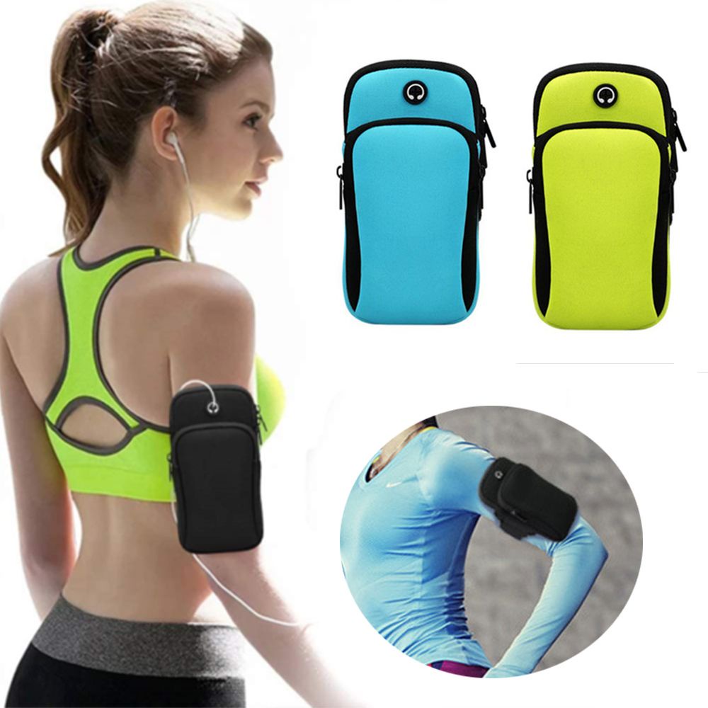Túi lưới đựng điện thoại đeo cánh tay thoáng khí chống thấm nước có lỗ xỏ tai nghe phù hợp chạy bộ thể thao