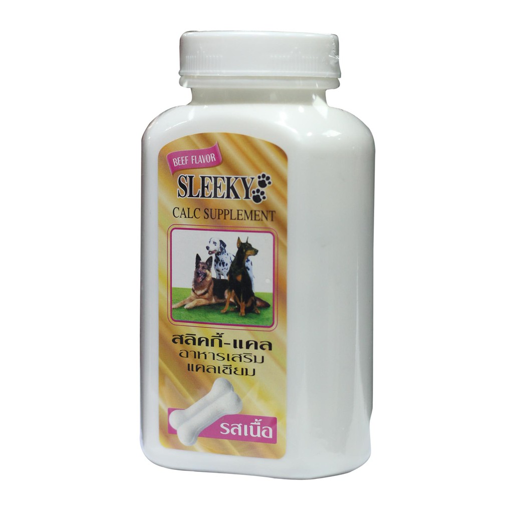 Hộp 140 viên canxi Sleeky Calc Supplement hình xương vị thịt bò giúp chó, mèo, thú cưng  khỏe mạnh chắc xương Thái Lan