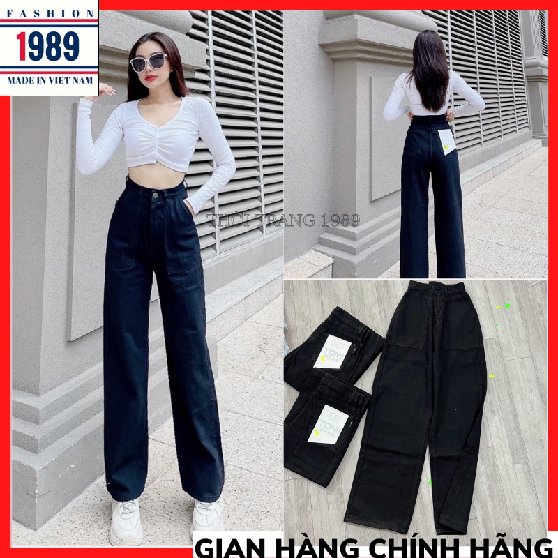 Quần Jean Nữ Lưng Cao Ống Rộng Dáng Suông Dài Qua Chân Kiểu Túi Truyền Thống Đơn Giãn Dễ Phối Áo THỜITRANG1989