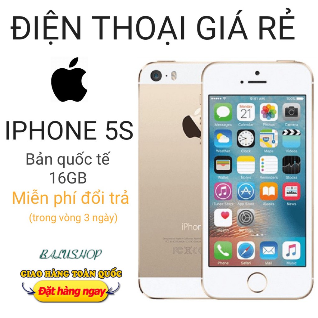 [iphone] Điện thoại giá rẻ iphone 5S, bản quốc tế, dung lượng 16 GB, ram 1GB, bảo hành 3 tháng