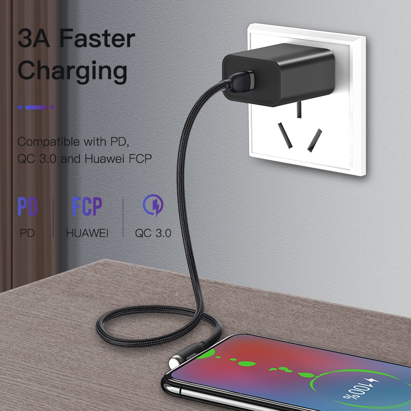 Dây cáp sạc chuyển đổi USB sang USB Type C nhanh chóng PD 60W USB 3.0 hình chữ L cho MacBook iPad Pro Xiaomi mi 10 Pro