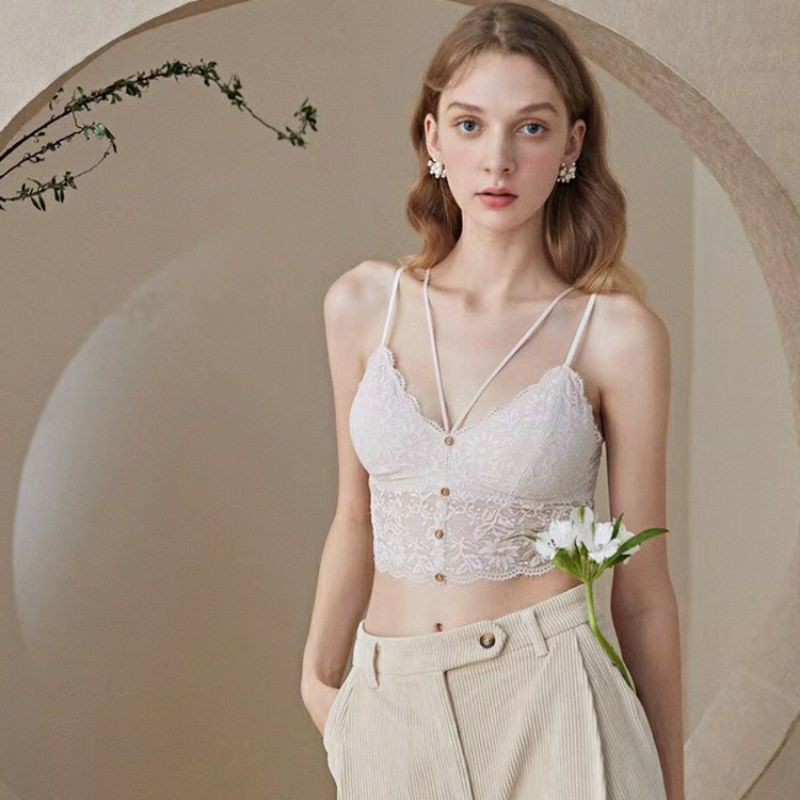 Áo Bra Ren Dây Chéo 4 Khuy Đính CHUNCHUN M43, Áo Lót Nữ Có Mút Đệm Bên Trong Có Thể Tháo Rời