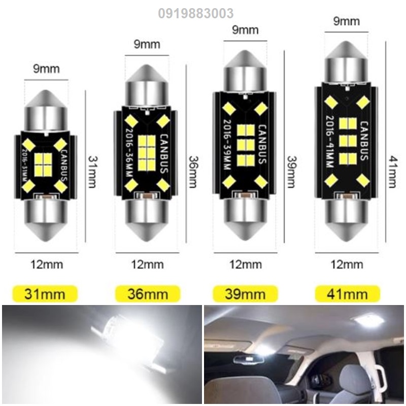 1 bóng đèn Led trần ô tô 31mm 36mm 39mm 41mm siêu sáng Canbus 10smd 2016