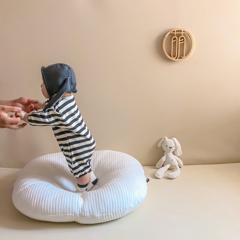 Áo liền quần tay dài kẻ sọc + mũ tai thỏ đáng yêu dành cho trẻ sơ sinh