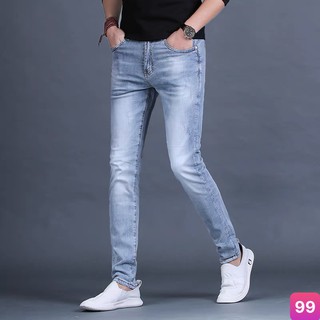 Quần jean nam màu xanh nhạt trơn không rách gối chất bò cao cấp co dãn 4 chiều, quần rin nam đẹp HB69 mẫu mới