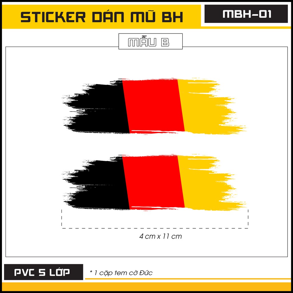 Sticker Dán Mũ Bảo Hiểm Cờ Đức Mã  MBH-01 - Hình Dán Mũ Bảo Hiểm Chất Liệu Decal Chống Nước Cắt Sẵn Thiết Kết Bởi Azstic