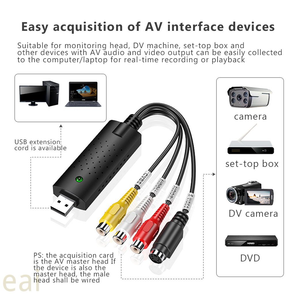 USB2.0 Audio AV TV Card VHS to DVD Converter Analog Video to Digital Format Record Capture Card PC Adapter