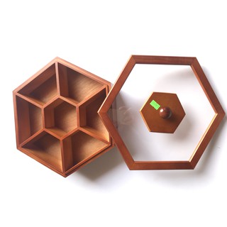 [ Rẻ vô địch ] Khay đựng mứt, bánh kẹo tết bằng gỗ hương lắp kính hình lục lăng