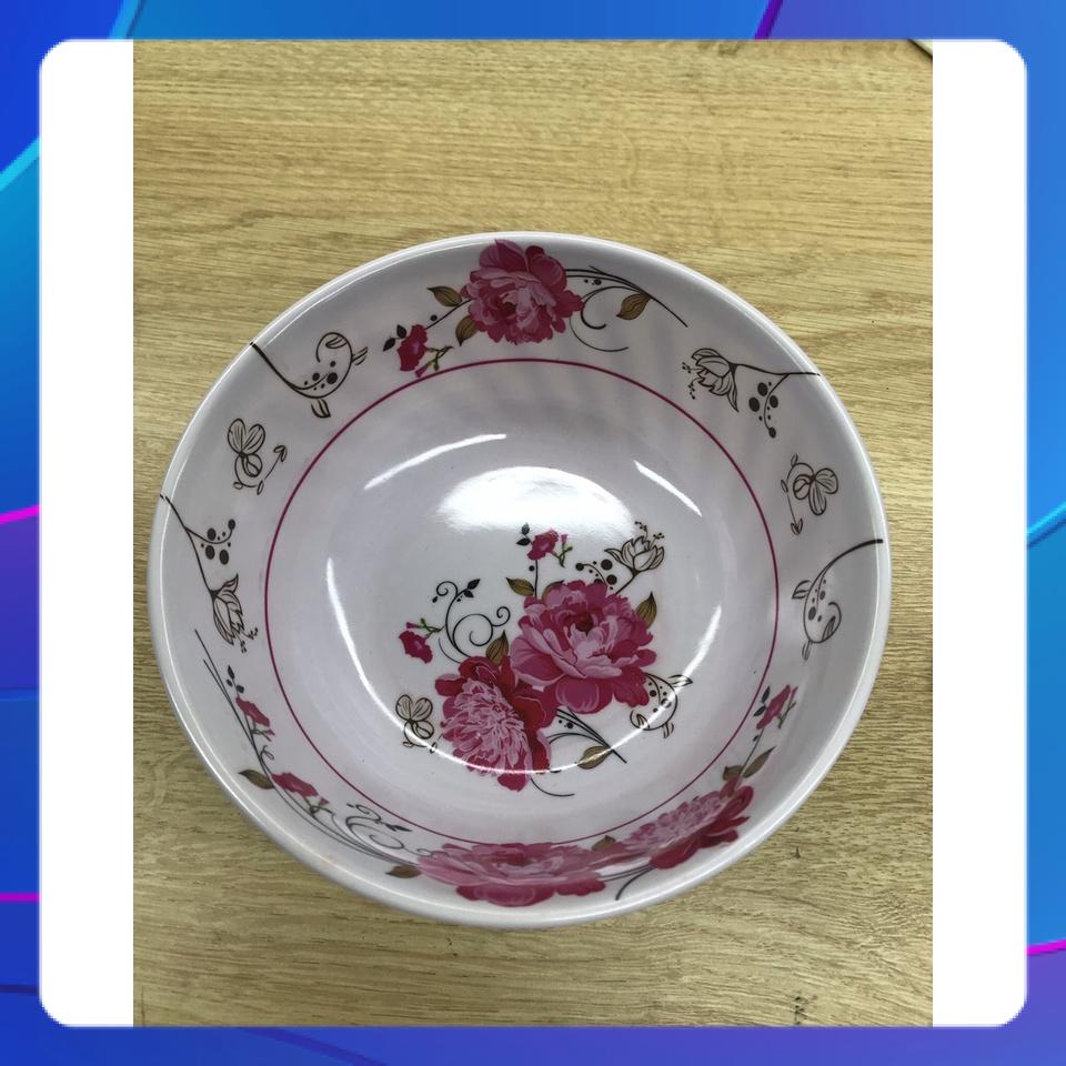 tô melamine tròn xoăn 7 ich hoa văn bông nền màu trắng giao màu ngẫu nhiên ( 1 cái ) mã tox7