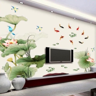 Decal dán tường hoạ tiết cá chép trong hồ sen Zooyoo