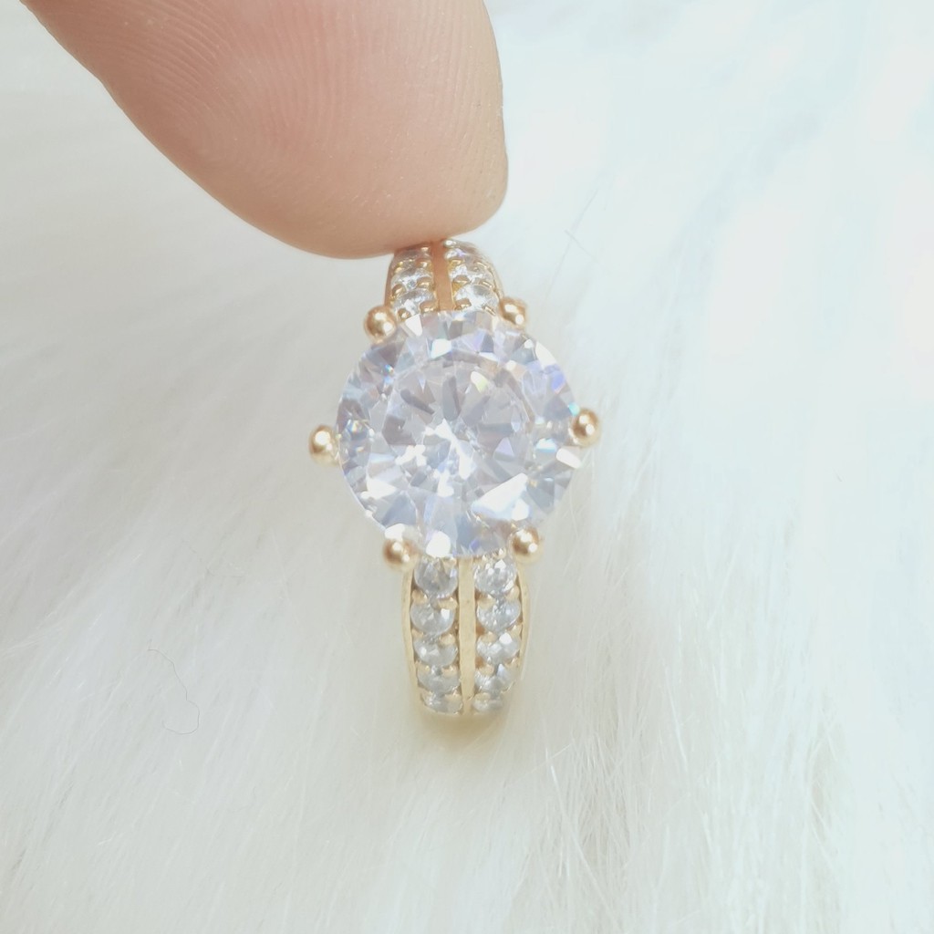 không phai màu-có ký hiệu Nhẫn Nữ 1 Đá To 8MM vàng vonfram cao cấp-Dùng tắm rửa thoải mái không phai màu,
