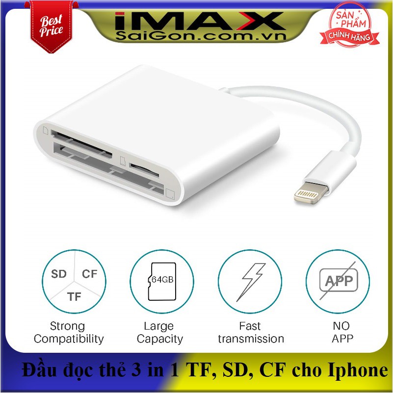 Đầu đọc thẻ 3 in 1 TF, SD, CF cho Iphone, Ipad