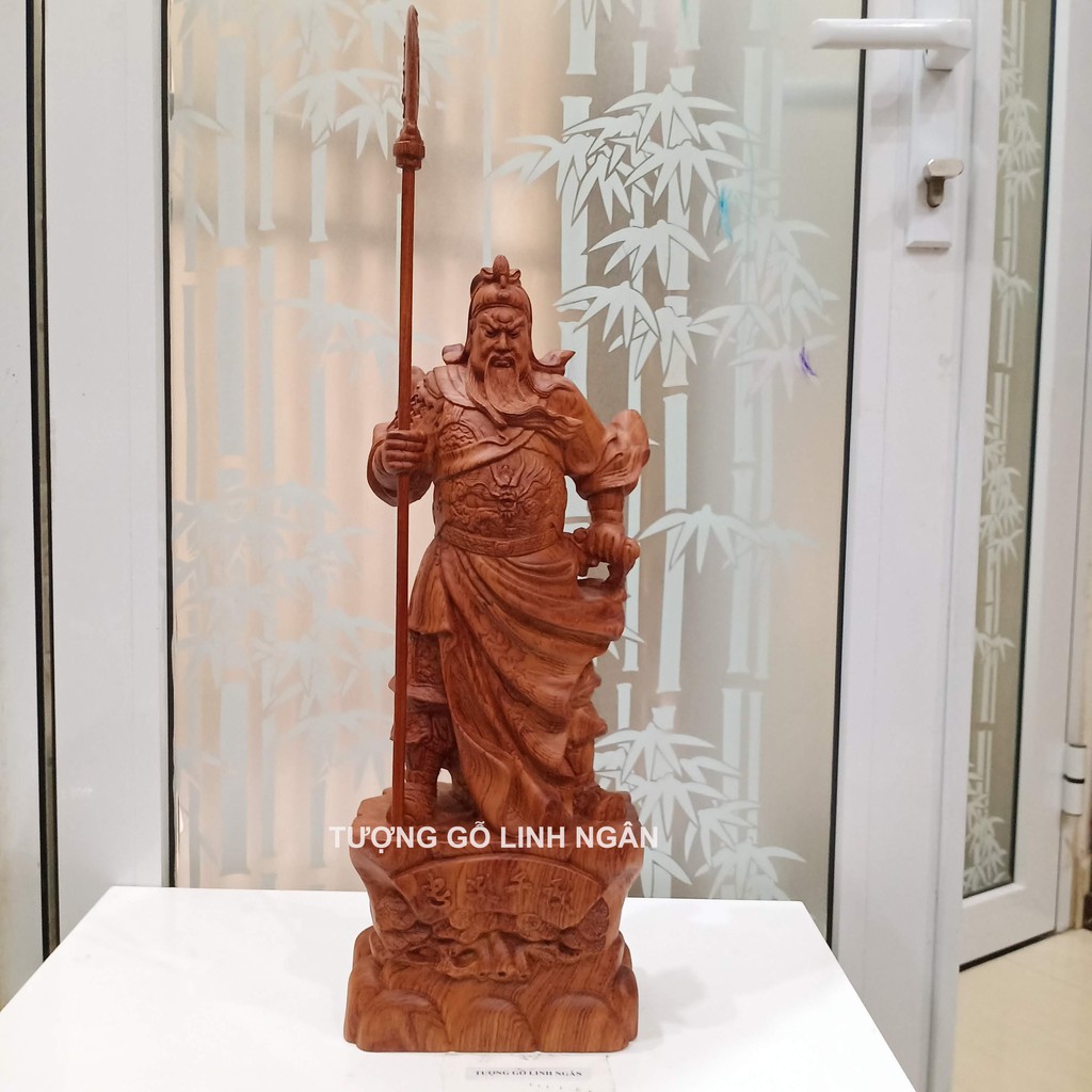 Tượng Quan vân trường Quan công cao 50 gỗ hương đá (Cao 50, rộng 19, sâu 13 cm)