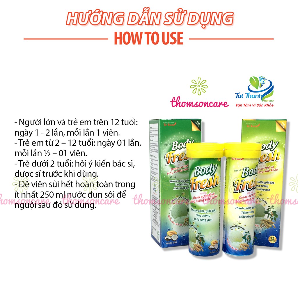 Viên sủi actiso Body Fresh giải khát, giảm mụn nhọt , mát gan - Lọ 12 viên sủi từ actisô, lô hội