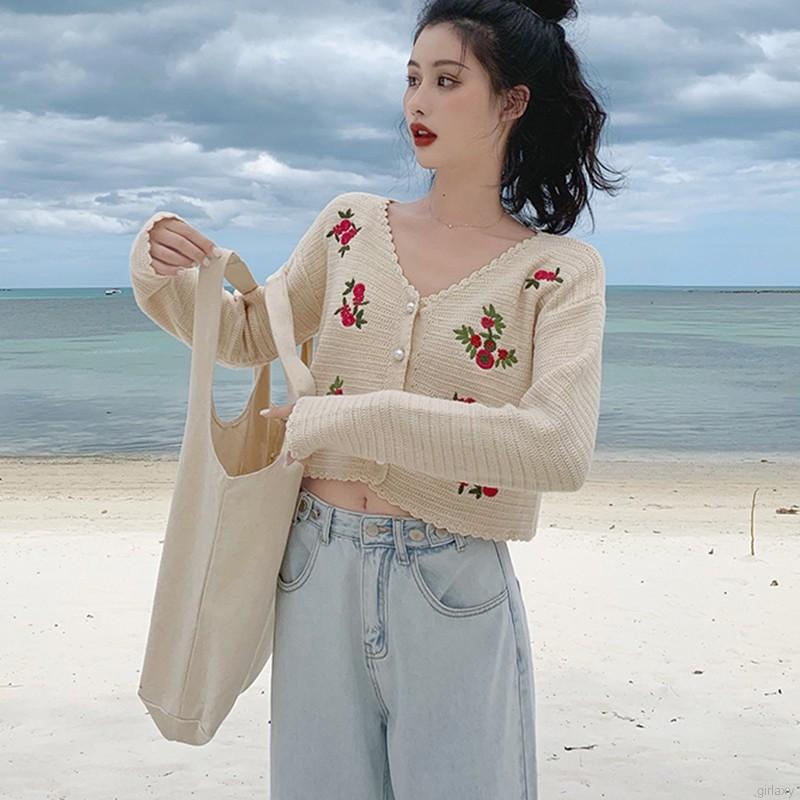 Áo Khoác Cardigan Dài Tay Thêu Họa Tiết Cổ Điển Theo Phong Cách Hàn Quốc