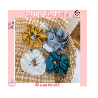 Nơ Buộc Tóc Scrunchies Lụa Trơn Phong Cách Hàn Quốc Đeo Tay Sống Ảo