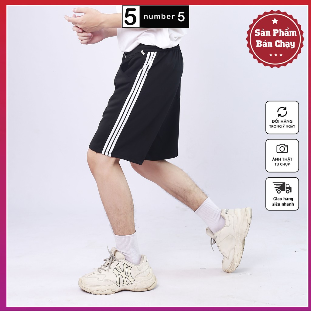 Quần Short Nam 3 Sọc Thể Thao Unisex NUMBER5 Vải Poly Cao Cấp Mềm Mịn