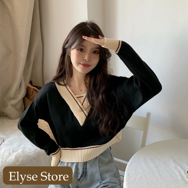 Áo Len Croptop Thủy Thủ Tay Dài cổ chữ V phong cách Hàn Quốc M26 ACT1 CS