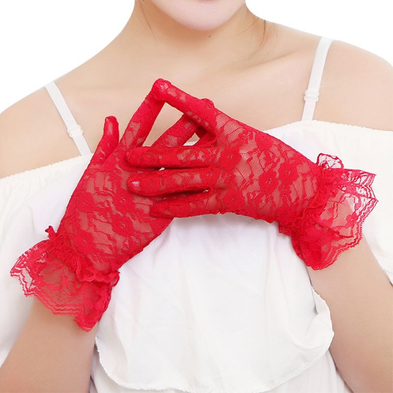 Ivy New Party Sexy Dressy Gloves Women High Quality Lace Gloves Paragraph Wedding Gloves  Mittens Accessories Full Finger Girls Lace Fashion Gloves