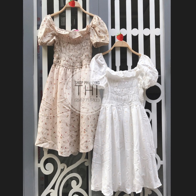 Váy chun eo bèo ngực mặc được hai kiểu - đầm tiểu thư vintage