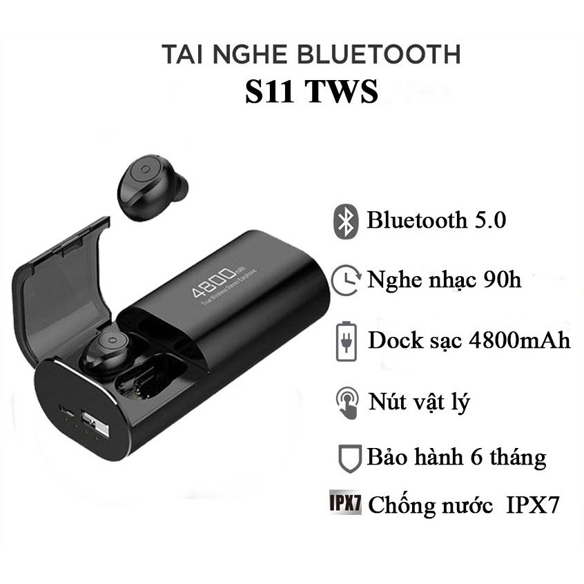 Tai Nghe Bluetooth, Tai Nghe Không Dây 5.0 Kiêm Sạc Dự Phòng F9-S11 Chất Lượng Cao, Chống Nước IPX5, Chống ồn.