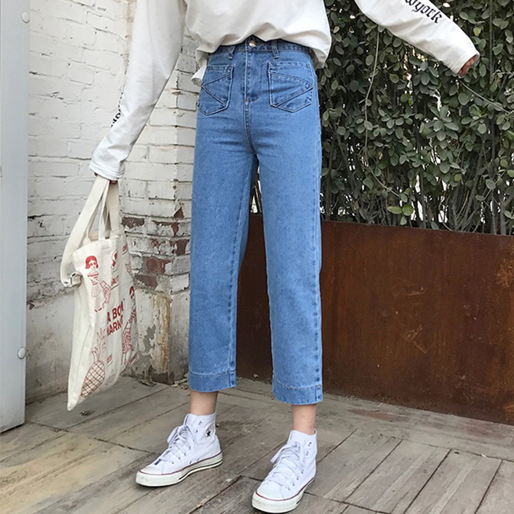 [Size L]Quần jeans nữ ống rộng lưng cao Ulzzang Quảng Châu QDJ60