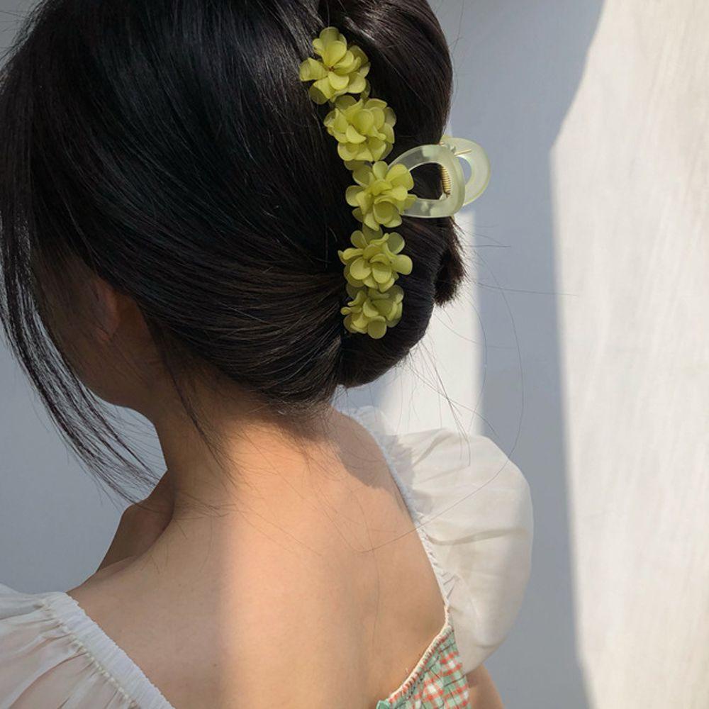 Kẹp Tóc Càng Cua Hình Hoa Màu Xanh Lá Phong Cách Cổ Điển Thời Trang Cho Nữ
