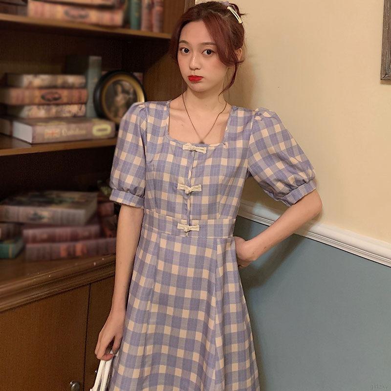 Đầm Caro Ngắn Tay Thời Trang Nữ Tính