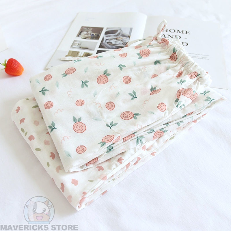 Quần Pijama Vải Gạc Mềm Mại Thoáng Khí Phong Cách Hàn Quốc Cho Nữ