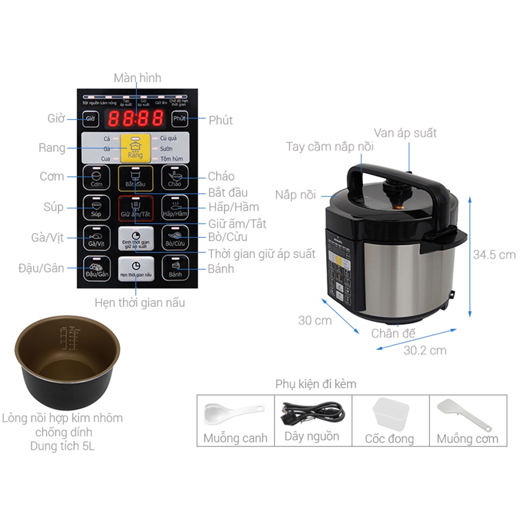 Nồi áp suất PHILIPS HD2137/65 6 lít điện tử và HD2136 5.0L - hàng chính hãng