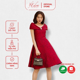 Đầm xòe dự tiệc họa tiết 2 lớp thời trang Eden có mút ngực - D433