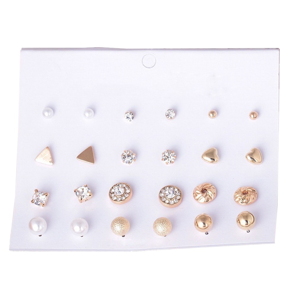 Set 12 Đôi Khuyên Tai Đa DạNg ĐíNh Kim Cương NgọC Trai Giả ThờI Trang Cho Nữ