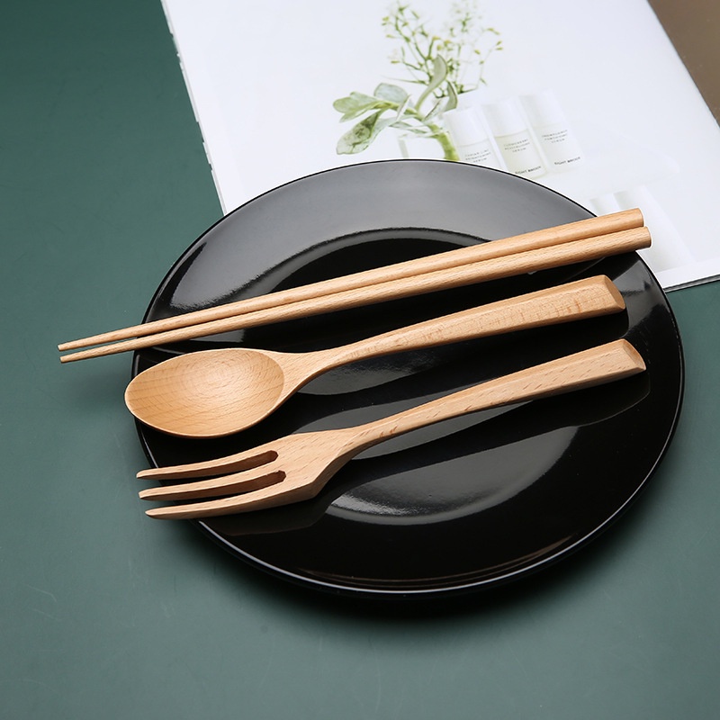 1 Bộ Muỗng Đũa Nĩa Bằng Gỗ Phong Cách Nhật Bản