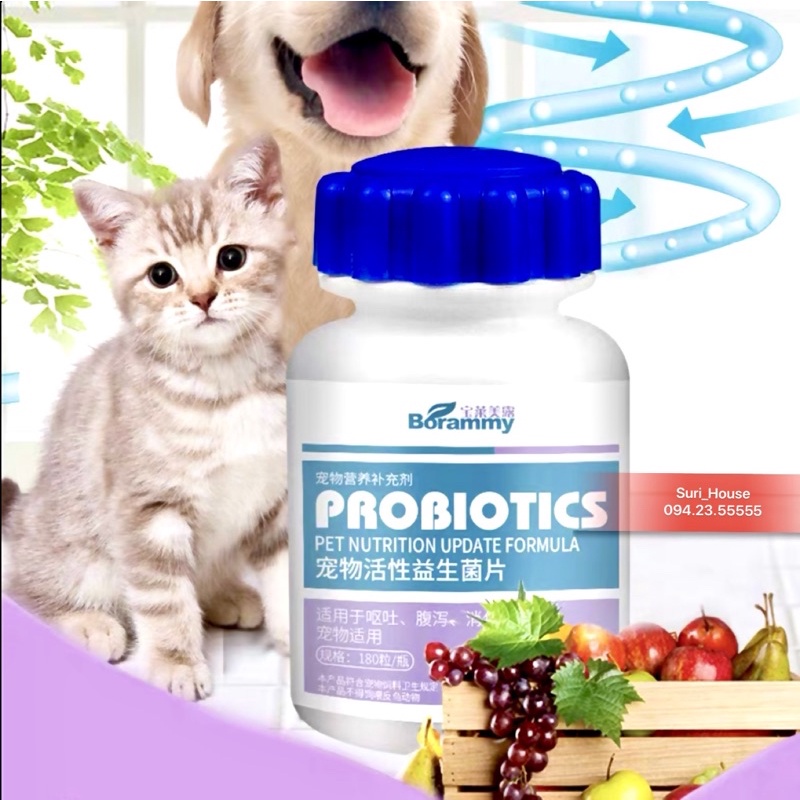 Men Borammy bổ sung Probiotics hỗ trợ tiêu hoá cho chó mèo (180v)