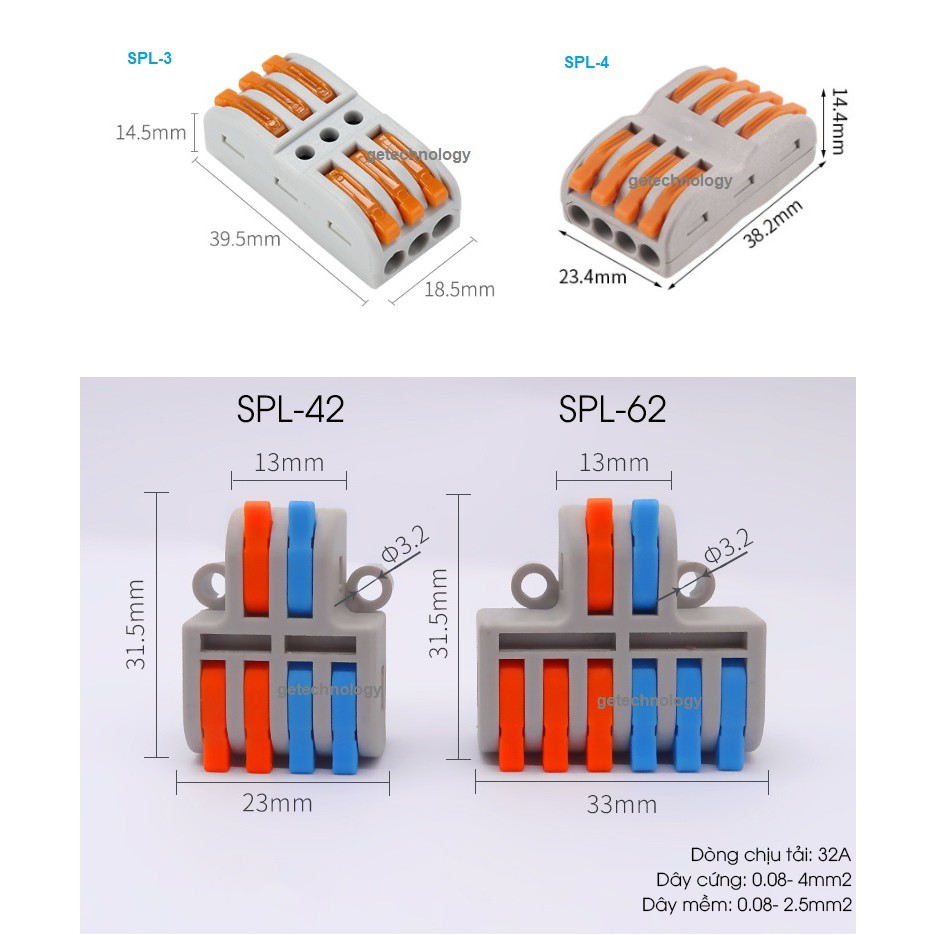 CÚT NỐI DÂY ĐIỆN SPL-2, SPL-3 SPL-4 SPL-42 SPL-62 SPL-82 ĐẦU NỐI NHANH DÂY ĐIỆN SPL 32A 250V/4KV, CÚT NỐI DÂY ĐIỆN