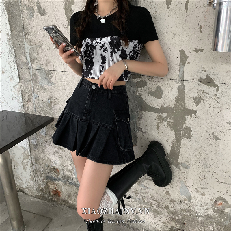 Chân Váy Jean Chữ A Lưng Cao Phong Cách Retro Hàn Quốc | BigBuy360 - bigbuy360.vn