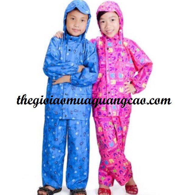 Áo mưa bộ trẻ em, vải dù chắc chắn, bền đẹp, hình dễ thương