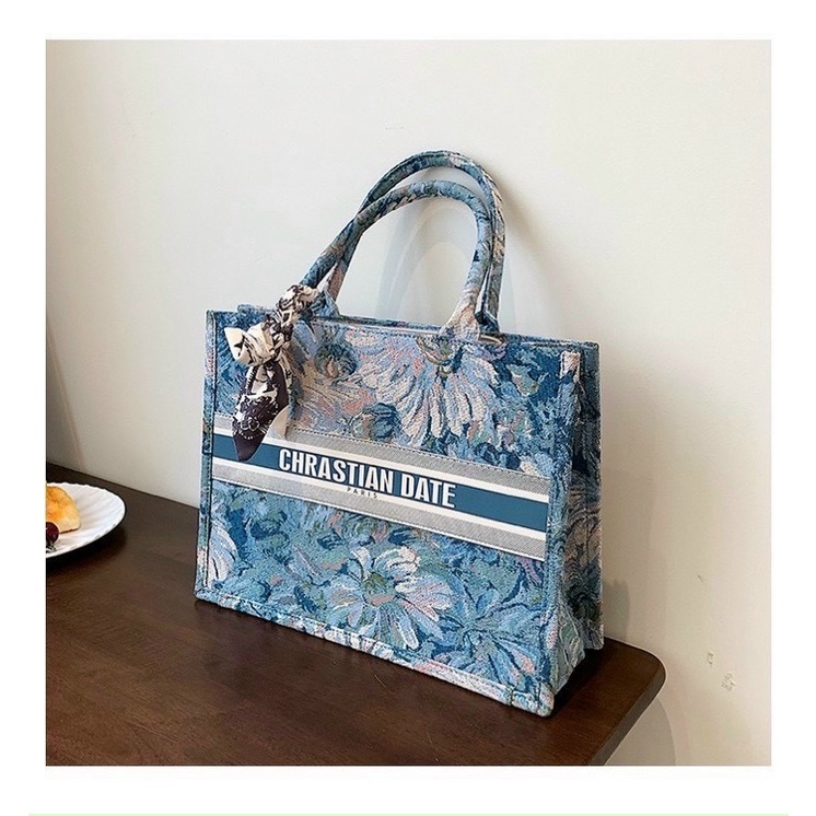 Túi Xách Nữ Hoạ Tiết Tranh Sơn Dầu, Túi Tote Túi Công Sở Nữ Size 36Cm Kèm Khăn