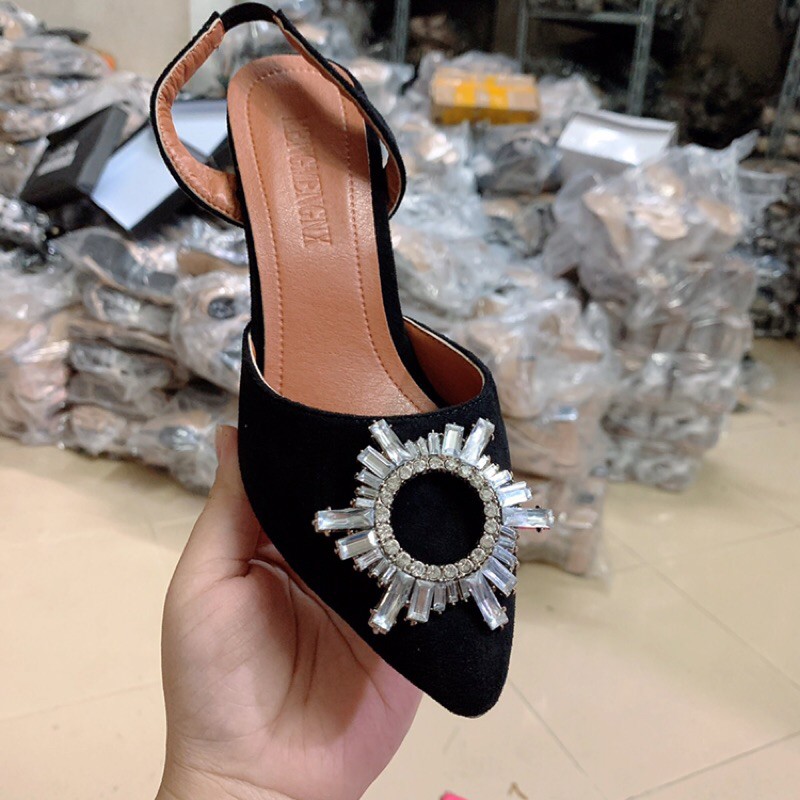Bán sỉ Giày sandal nữ bít mũi đính Hoa đá mặt trời gót nhọn 5p hàng Quảng Châu-Kèm ảnh thật