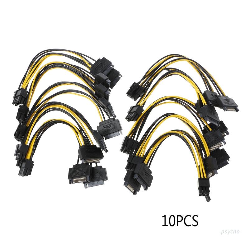 Psy 10Pcs Dual 15Pin SATA To PCI-E 8Pin (6Pin + 2Pin) ideo Card Power Adapter Cable