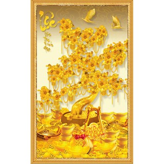 Tranh dán tường Cây Mai - 006 KT 50x75cm phủ kim sa