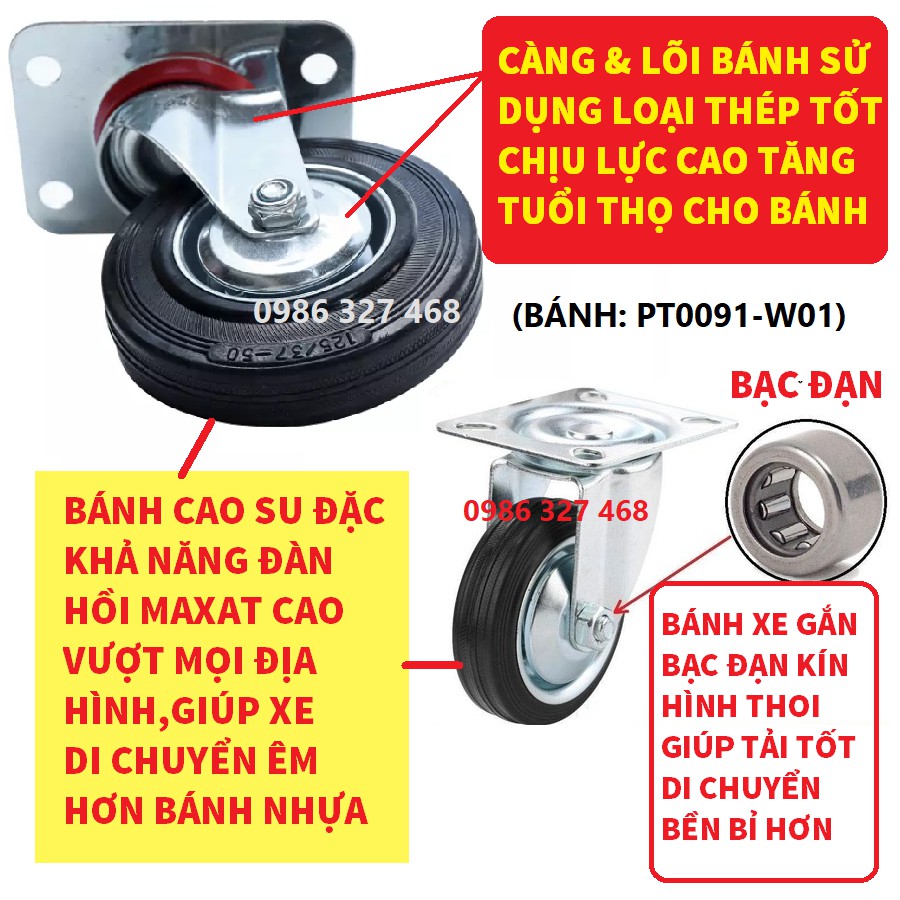 [FreeShip - Clip thật] Xe Kéo Hàng, Xe Đẩy Hàng 4 Bánh Maxkiwi- Sàn Thép, Tải Trọng 150kg, Tay Đẩy Gập Gọn